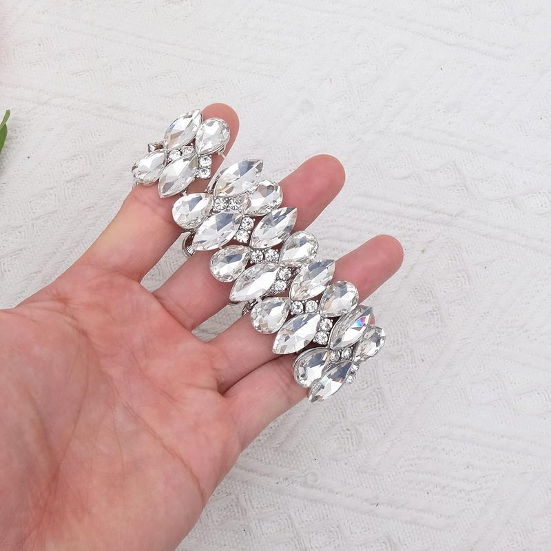 chaoyite Store Women's Statement Stretch Bangle Wide Teardrop Marquise-Shape Crystal Elastic Bracelet Art Deco Bridal Jewelry - Image 3